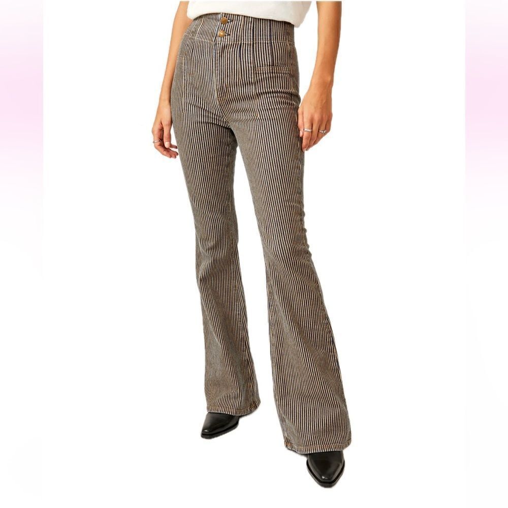 Free People Jayde jeans high rise flare railroad stripe pants we the free Sz 28